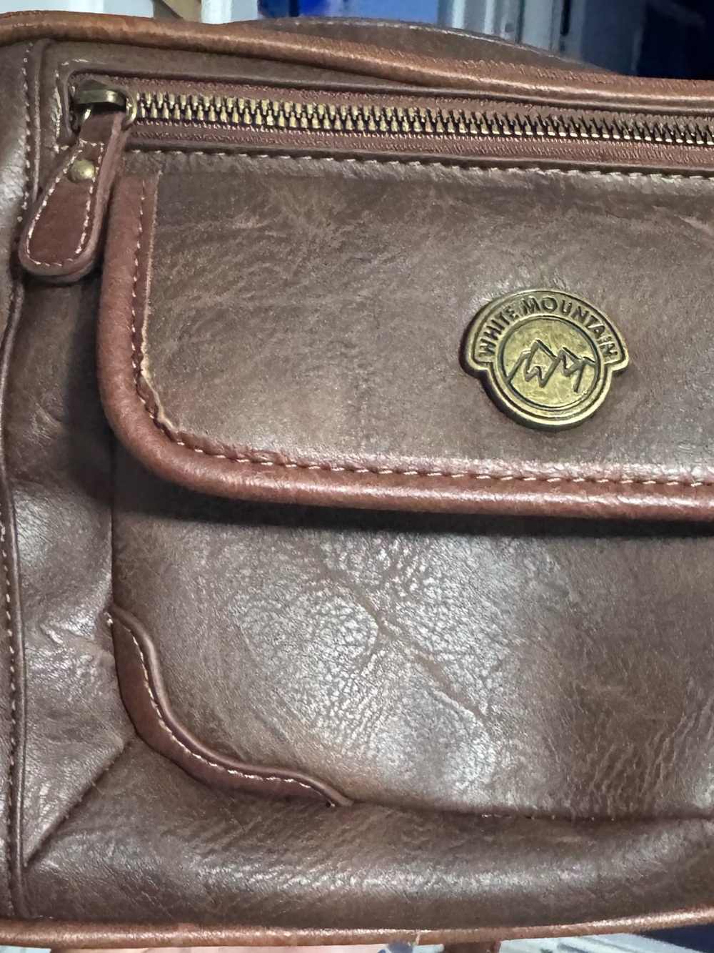 White Mountain Brown Faux Leather Messenger Bag with Brass Accent